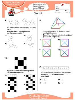 ilkokul 1. Sınıf Bilsem Zeka Testi 